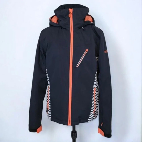 Roxy Black and Orange Jacket with White Zig Zag Stripes - Size Large - Picture 1 of 9